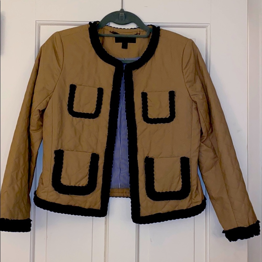 J. CREW TAN AND NAVY QUILTED JACKET